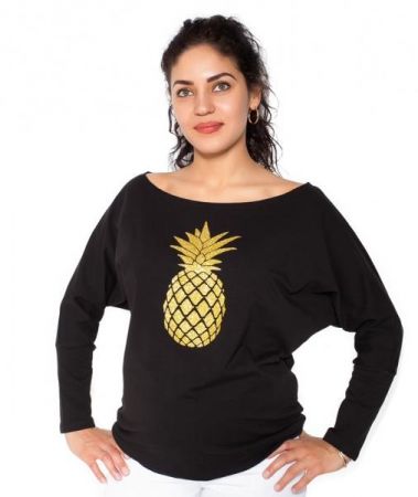 Be MaaMaa Těhotenská mikina, triko Ananas - černé - XL, XL (42)