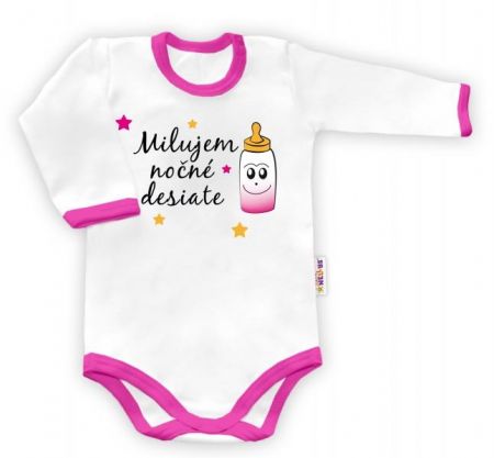 Baby Nellys Body dlouhý rukáv vel. 86, Milujem nočné desiate - bílé/růžový lem, 86 (12-18m)