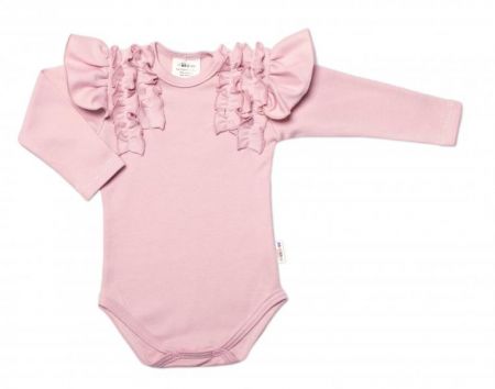 Baby Nellys Kojenecké body dlouhý rukáv s volánky, pudrové/sv.růžová, 56 (1-2m)