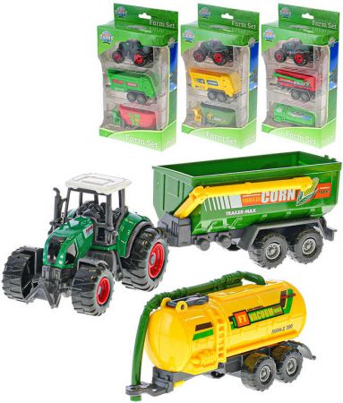 _Ostatní 1_ Traktor 9cm set se 2 vlečkami 4 druhy plast v krabici