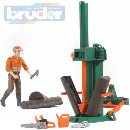 BRUDER 62650 Dřevařský set štípací stroj s figurkou a doplňky 1:16 plast