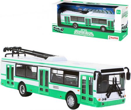 _Ostatní 1_ Trolejbus kovový bílo-zelený 16cm zpětný nátah v CZ krabičce