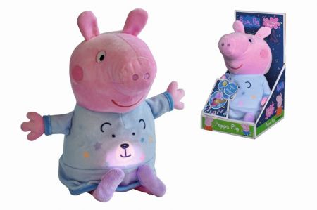 SIMBA - Peppa Pig 2v1 plyšový usínáček, hrající + světlo, modrý, 25 cm