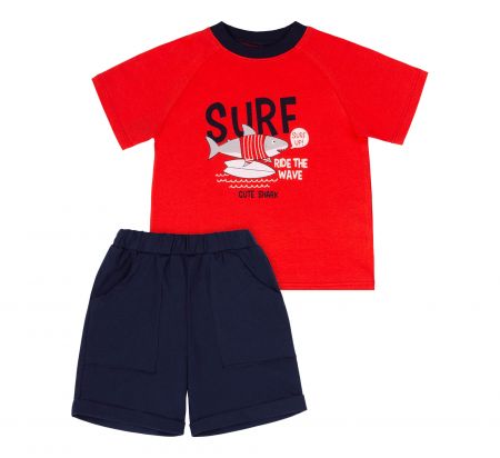 2-dílná souprava - tričko a kraťásky Bembi Žralok surfař červená Velikost: 98 (2-3r)