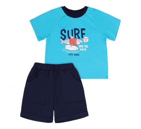 2-dílná souprava - tričko a kraťásky Bembi Žralok surfař modrá Velikost: 98 (2-3r)