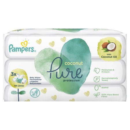 Pampers ubrousky Pure protection Coconut Oil TRIO 3x42ks