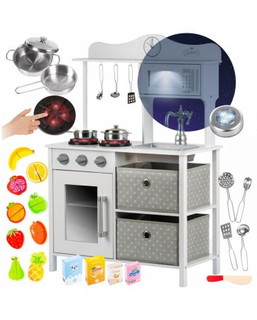 Kinderplay dřevěná kuchyňka Vintage s doplňky, bílo-šedá Premium
