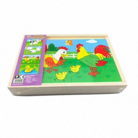 Dromader Dřevěné puzzle, Na dvoře 4 zvířata 