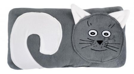 Bellatex Tvarovaný polštářek kočička šedá, 45x30 cm