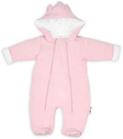 Baby Nellys ® Kombinézka s dvojitým zapínáním, s kapucí a oušky, sv. růžová, 56 (1-2m)