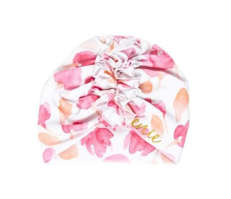 Enie Baby Turban - dětská čepice-Pink Leaves 6-9m