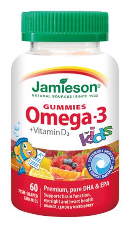 JAMIESON - Omega-3 Kids Gummies žuvacie pektínové pastilky pred deti 60 pas.
