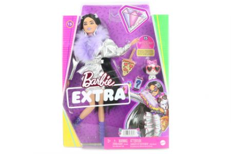 Barbie Extra - stříbrné šaty s fialovým boa HHN07 TV 1.10.-31.12 DS87400413
