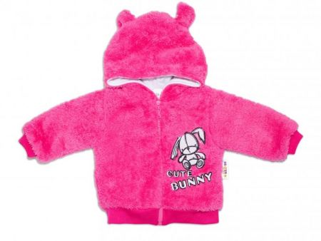 Zimní kabátek chlupáčková bundička s kapucí Cute Bunny Baby Nellys - malinová, vel. 62, 62 (2-3m)