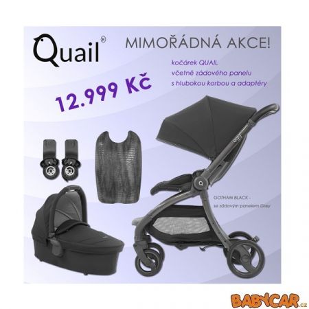 BABYSTYLE sportovní kočárek EGG QUAIL + hluboká korba + adaptéry Gotham Black/Grey