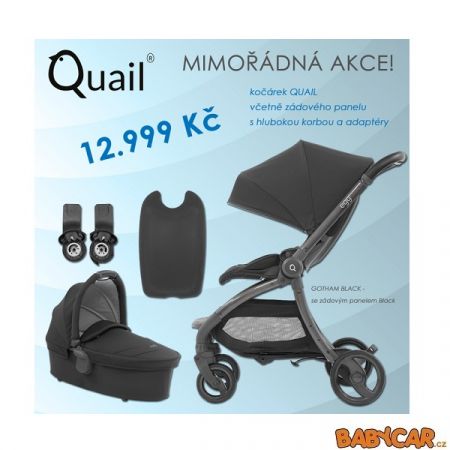 BABYSTYLE sportovní kočárek EGG QUAIL + hluboká korba + adaptéry Gotham Black/Black