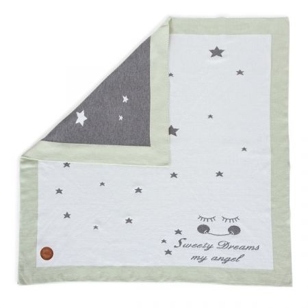 CEBA BABY pletená deka v dárkovém balíčku 90x90cm Hvězdy/Mentolová