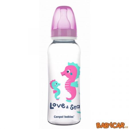 CANPOL BABIES láhev s potiskem LOVE&SEA 250ml Růžová