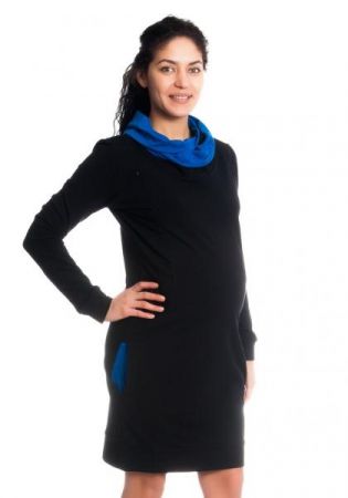Be MaaMaa Teplákové těhotenské/kojící šaty Eline, dlouhý rukáv - černé, vel. XL, XL (42)