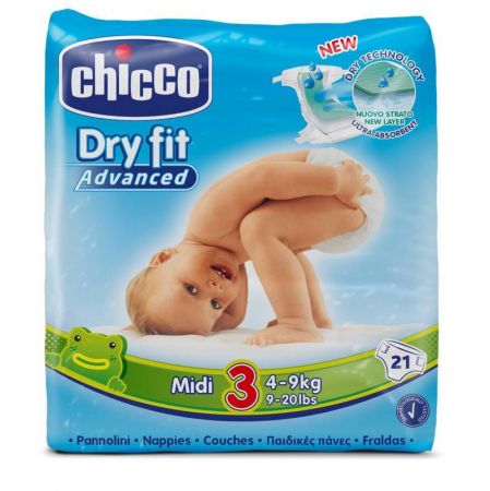 CHICCO Dry Fit Pleny jednorázové 3 Midi (4-9 kg) 21 ks