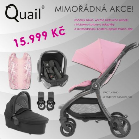 BabyStyle Egg Quail Strictly Pink set: kočárek + korba + adaptéry + autosedačka