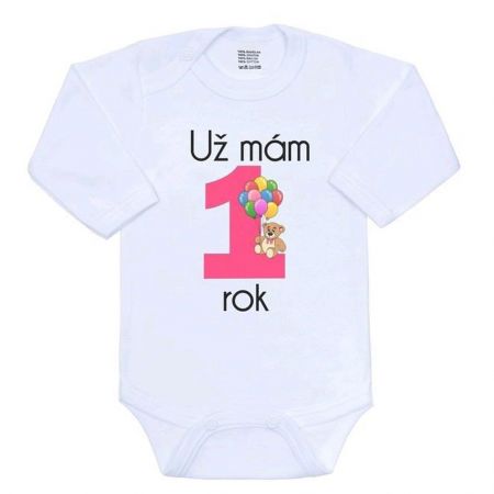 NEW BABY Body s potiskem New Baby Už mám 1 rok růžové