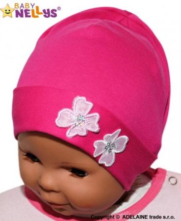 Bavlněná čepička Kytičky Baby Nellys ® - sytě růžová, 56-68 (0-6 m)