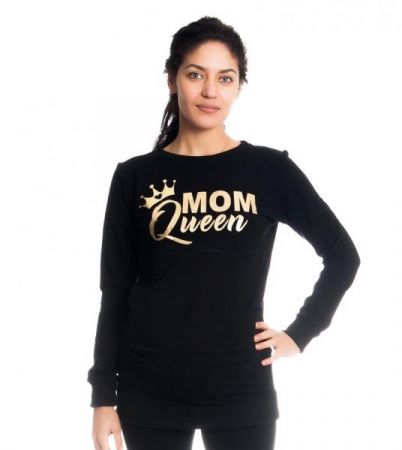 Be MaaMaa Těhotenské a kojící triko/mikina Mom Queen, dlouhý rukáv, černá, vel. L, L (40)