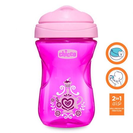 CHICCO Hrneček Easy s tvrdým pítkem 266 ml růžový 12m+