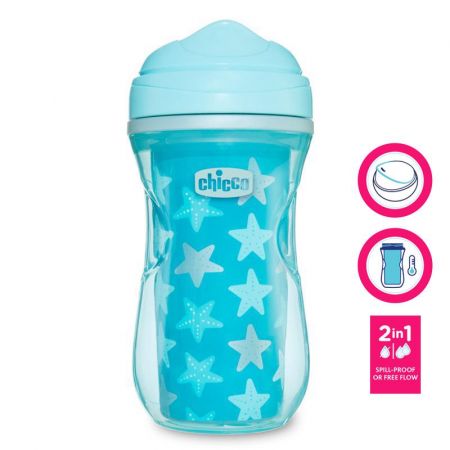 CHICCO Hrneček Active termo s tvrdým pítkem 266 ml tyrkysový, hvězdičky 14m+