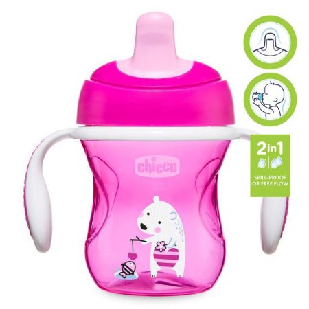 CHICCO Hrneček Training s držadly 200 ml růžový 6m+