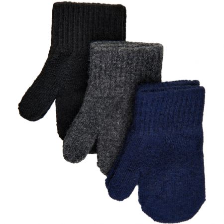 Mikk-Line Mikk - Line dětské vlněné rukavice 3ks 93031 Bluenights-Antrazite-Black Velikost: 2 - 4 roky Vlna
