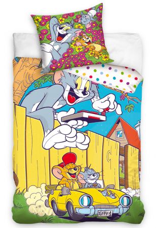 Carbotex Dětské povlečení Tom a Jerry Ve žlutém kabrioletu př: 140x200 cm