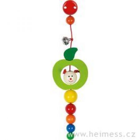 Heimess Housenka v jablku s rolničkou - závěsná dřevěná hračka s klipem