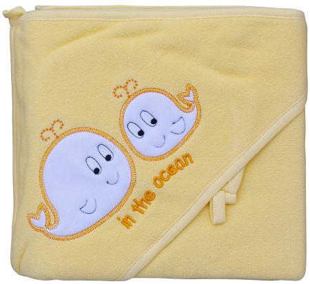 Froté ručník - Scarlett velryby s kapucí - žlutá