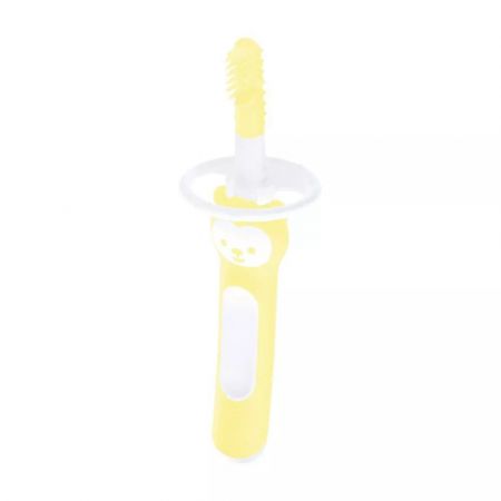 Mam Massaging Brush dětský zubní kartáček s bezpečnostním krytem 3 m+ Pastelový žlutý
