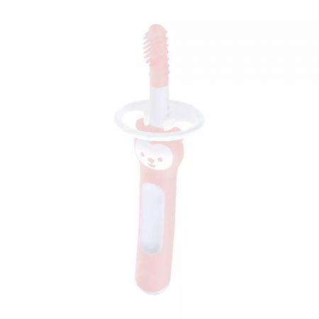 Mam Massaging Brush dětský zubní kartáček s bezpečnostním krytem 3 m+ Pastelový růžový