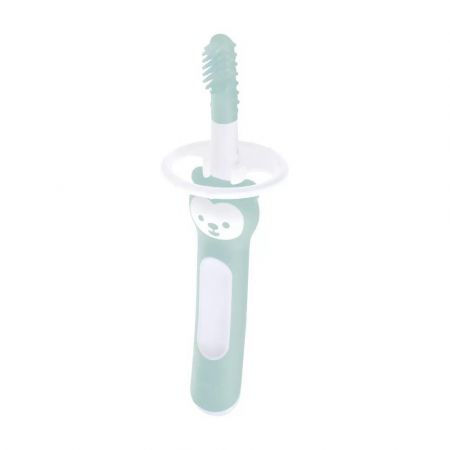 Mam Massaging Brush dětský zubní kartáček s bezpečnostním krytem 3 m+ Pastelový modrý