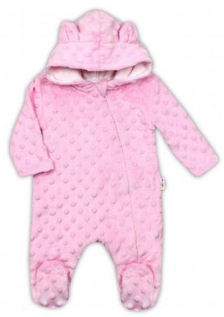 Baby Nellys Kombinézka/overálek MINKY s kapucí a oušky - růžová, vel. 80, 80 (9-12m)