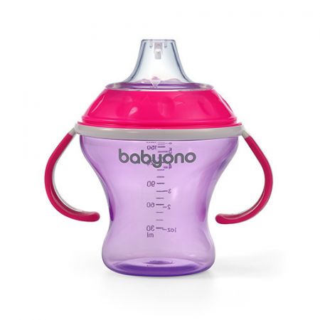BabyOno Drippy cup-měkký náustek 180ml,  přírodní kojící růžový