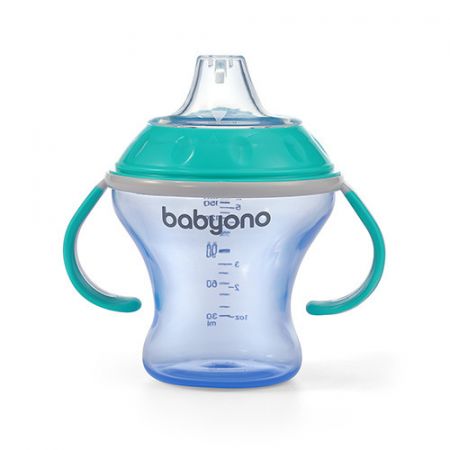 BabyOno Drippy cup-měkký náustek 180ml, přírodní kojící modrý