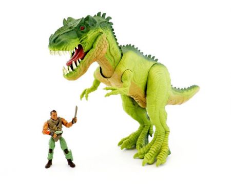 Jurassic Clash Dinosaurus 32 cm s bojovníkem Zelený