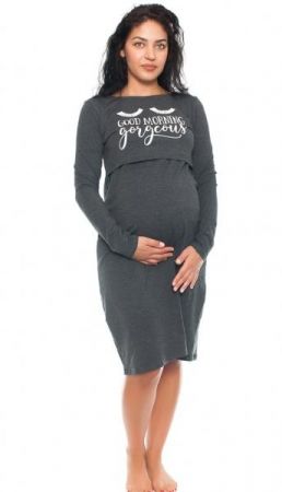 Be MaaMaa Těhotenská, kojící noční košile Gorgeous - grafitová, vel. L/XL, L/XL