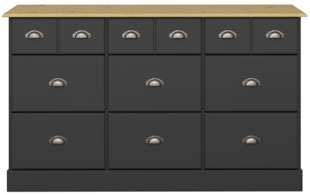 Široká černá komoda s dvanácti zásuvkami Nola 046