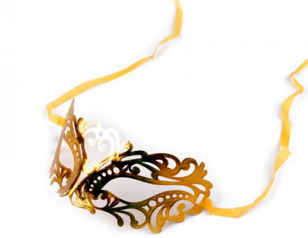 Karnevalová maska - škraboška metalická Zlatá