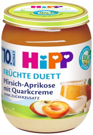 HIPP HiPP BIO Ovocný duet Broskev - Meruňka s tvarohovým krémem od 10. měsíce,  160 g