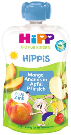 HIPP HiPP BIO Jablko-Broskev-Mango-Ananas + zinek od uk. 1. roku, 100 g