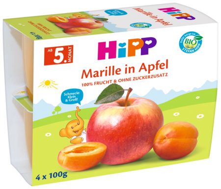 HIPP HIPP BIO Jablka s meruňkami 4x100 g, od ukončeného 4. - 6. měsíce