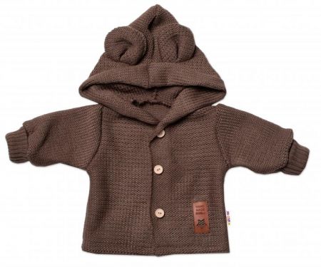 Dětský elegantní pletený svetřík s knoflíčky a kapucí s oušky Baby Nellys, hnědý, vel. 86, 86 (12-18m)