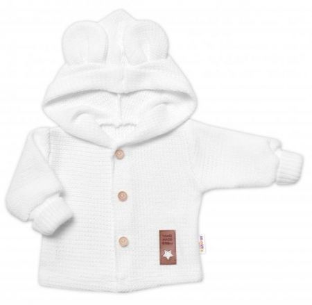 Dětský elegantní pletený svetřík s knoflíčky a kapucí s oušky Baby Nellys, bíly, vel. 86, 86 (12-18m)